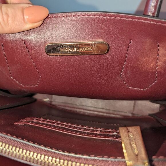 Michael Kors oxblood burgundy leather snakeskin embossed small Mercer tote bag - Picture 8 of 10